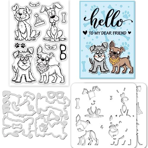 GLOBLELAND Geschichtete Comic Hund Silikon Klarstempel Tier Stanzformen PET Farbe Bastelschablonen Vorlage Für Kartenherstellung DIY Prägung Scrapbooking Basteldekoration