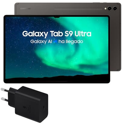 Samsung Galaxy Tab S9 Ultra, 256 GB, 5G + Cargador 45W - Tablet Android con IA, Ranura MicroSD, S Pen Incluido, Gris (Versión Española)