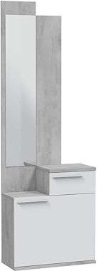 Habitdesign, Schuhschrank mit Spiegel, platzsparendes Garderobenmöbel in Zementgrau und Artik weiß für Flur oder Schlafzimmer, modernes Design, Maße: 61 x 185 x 28 cm (B x H x T), Modell Karen