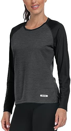AjezMax Damen UV Schutz Shirt Langarm Frühling Herbst Langarmshirt Fitness Trainingsshirt Leicht Funktionsshirt Gym Yoga Oberteil Dunkelgrau XL