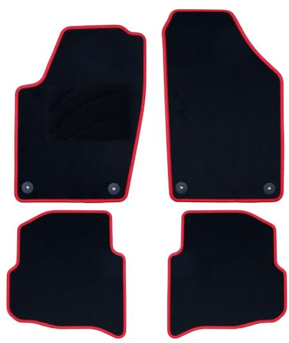 OCC DESIGN - Custom Car Fußmatten, kompatibel mit Volkswagen Polo (2001-2009), hochwertiger Teppich, Velours/Polypropylen, Original Verankerung, rutschfester Rücken, Fersenkappe, rote Zierleiste