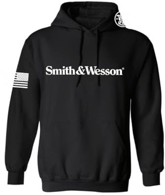 Smith & Wesson Offiziell lizenzierter Herren-Kapuzenpullover, langärmelig, mit amerikanischer Flagge und S&W-Logo, Schwarz, Large