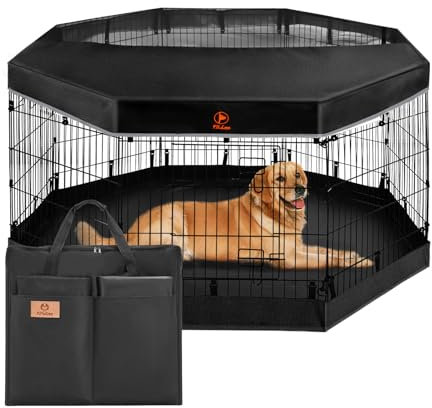 PJYuCien Welpenlaufstall, 76cm hoch, 8 Paneele, Bodenpolster und obere Abdeckung, Faltbare Hundelaufstall mit Aufbewahrungstasche für Hunde, Katzen, Kaninchen, werkzeuglose Montage
