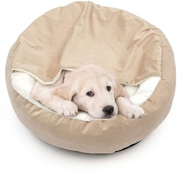 Hundebett Waschbar Flauschig Rundheit mit Decke, Hundekorb Rutschfest Hundesofa, Plüsch-Katzenbett Hundekorb für große, mittelgroße & kleine Hunde und Katzen, Ø 80cm Passt bis zu 18kg Haustiere, Beige