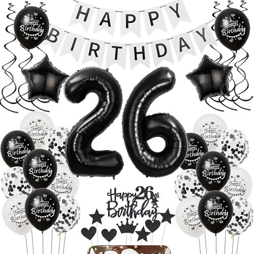 Luftballons 26 Geburtstag Dekoration frauen Mann Schwarz weiß, deko 26. Geburtstag frauen,Tortendeko 26 Geburtstag frauen ,Geburtstagsdeko 26 jahre Männer Schwarz Ballon 26. geburtstag frau