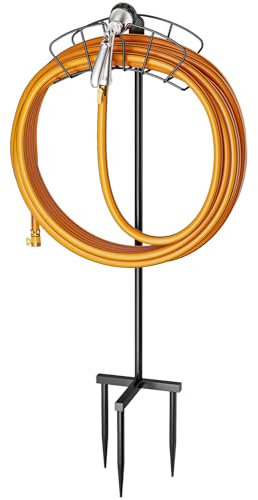 ESOW Gartenschlauch Halter freistehend, Heavy Duty Metall Wasserschlauch Lagerung Stand Rack, Gartenschlauch Haspel Schlauch Rack für draußen, Garten, Hof Rasen, schwarz (Schlauch nicht enthalten)