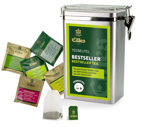 BEST OF Premium Aromadose mit 5 Sorten EILLES Deluxe Teebeutel, 30 Portionen gesamt, wiederverschließbare Dose mit Crystal-Deckel