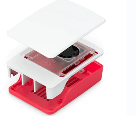 SeenGreat Boîtier officiel pour Raspberry Pi 5 avec ventilateur de refroidissement intégré, ouvertures précises de couleur rouge/blanc pour les types de connecteurs