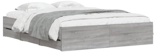 vidaXL Cadre de Lit et Tiroirs, Lit Double avec Sommier à Lattes, Lit Adulte, Meuble de Chambre, Moderne, Sonoma Gris 140x190 cm Bois Ingénierie