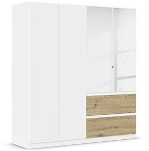 Rauch Möbel Costa, Drehtürenschrank, Kleiderschrank, 4-türig, 2 Spiegeltüren, 2 Schubkästen, Alpinweiß/Eiche Artisan, Holz, Push-to-Open, Griffprofil alpinweiß, 181x197x54 cm