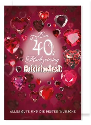 Rubinhochzeit Grußkarte 40 Hochzeitstag Rubinherzen 16x11cm