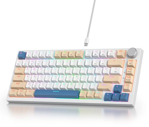 SOLIDEE Verkabelte Mechanische Gaming Tastatur 75 Prozent,hot-swap-fähige Mechanische Tastatur mit Gasket Struktur,RGB Hintergrundbeleuchtung,82 Tasten TKL Tastatur mit Drehknopf(82 Soy Milk)