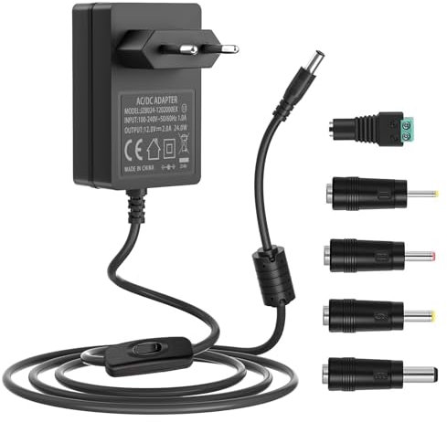 12V Schalt netzteil, 12V 2A 1A Netzteil Wandladegerät für LED-Streifenlicht CCTV-Kamera BT-Lautsprecher GPS-Webcam-Router-Scanner 12Vdc-Netzkabel mit 5 Spitzen