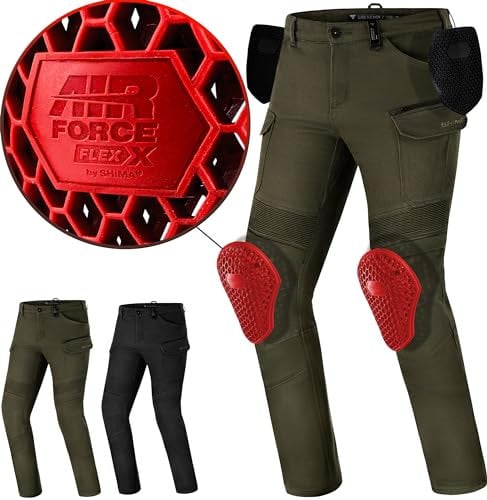 SHIMA Giro Motorrad Hose Herren mit Protektoren Airforce Knieprotektoren Motorradhose Kurzgrößen Hosen für Mann Protektorenhose Textilhose Urban Stretch Cargohose Lang (Männer, Khaki, 32/34)