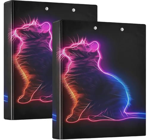 Neon Cat on Dark 3-Ringbuch, 2 Stück, 3,8 cm Ordner, Schulanfang