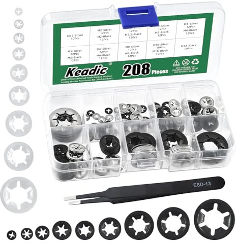 Keadic Starlock Lot de 208 rondelles à dents intérieures M2 M2.5 M3 M4 M5 M6 M8 M10 M12 en acier inoxydable 304 et 65 Mn Star Lock - Fixations pour automobiles