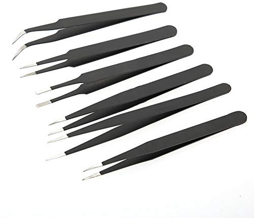 Ensemble de 6 Pinces à épiler Antistatiques en Acier Inoxydable, Pinces de Précision à Pointe Ultra Fine pour, Réparation de Montres, avec capacité Antiacide et Antimagnétique