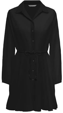 ONLY Damen Onllumina L/S Short Dress WVN Noos Kurzes Hemdkragenkleid Mit Elastischen Bündchen Für Den Sommer, Black, L