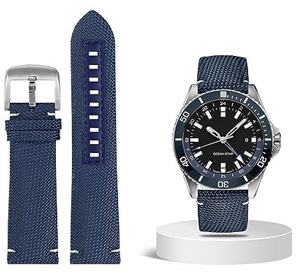 Clouismus 22 mm wasserdichtes Nylon-Armband für Mido M026.629/430 Ocean Star M042.430 Ersatzarmband Herrenzubehör(Blue silver buckle)