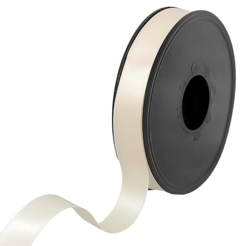 Doppelseitiges Satinband aus 100% Polyester für Hochzeiten, Geschenkverpackungen, Blumenarrangements, Kunsthandwerk, Kuchen, Schleifen, Verzierungen, 15 mm x 25 m, Creme