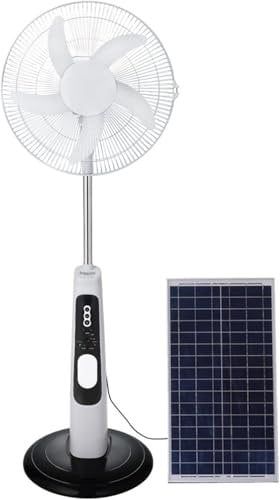 MHSHYS Pedestal Fan, 18 Inch 12V DC Solar Fan Solar Powered AC DC Rechargeable Fan,Stand Solar Fan with Solar Panel and LED Light,For Camping