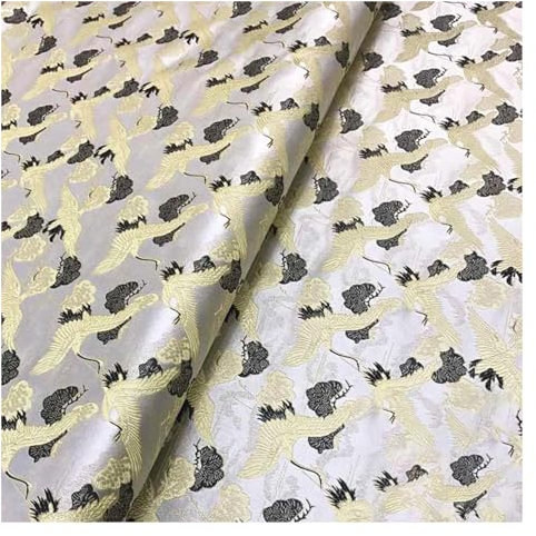 ZMQU Tissu de Robe en Brocart, Motif de Grue, Beau et élégant, Imitation Oiseau, Satin de Soie, Meubles en Acajou, Costume Tang Antique, Tissu Chinois Cheongsam, 75 x 100 cm (Rouge)(Bianco)