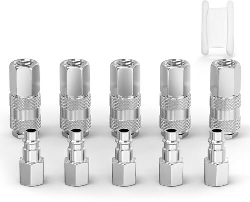 ERGAOBOY 5 Juego 1/4 BSP Macho Acoplador de Aire Industrial y Kit de Enchufes Conector, 3 en 1 racores neumáticos alto caudal