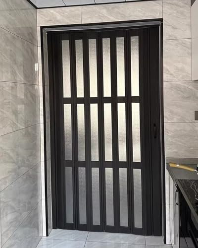 Puerta Plegable Puertas Plegables Interiores de PVC Negro y Acrílico Esmerilado, Puerta Retráctil Tipo Acordeón para Cocina, Resistente Al Agua, Puerta Divisoria Moderna de Tamaño Personalizado(31x80i
