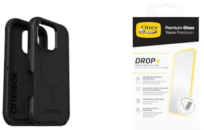 OtterBox Bundle Defender Series MagSafe Case for iPhone 16 Pro, Shockproof, Drop Proof, Ultra-Rugged, Protective Case, Black & Premium Glass Screen Protector