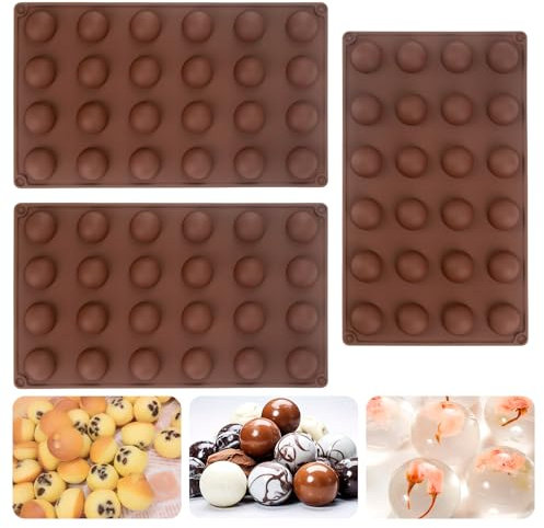 3 Stück Halbrunde Silikon Schokoladenformen mit 24 Vertiefungen, Pralinenform Silikon, Bonbonform, Antihaft Pralinenformen für Schokolade, Kuchen, Gelee, Kuppelmousse, BPA-frei und Spülmaschinenfest