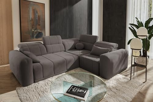 All4All Ecksofa mit Schlaffunktion Rico II 287 cm x 220 cm - Schlafsofa mit Bettkasten - Eckcouch L-Fom - Taupe - Chenille Gewebe - Seite Rechts - Modern 26