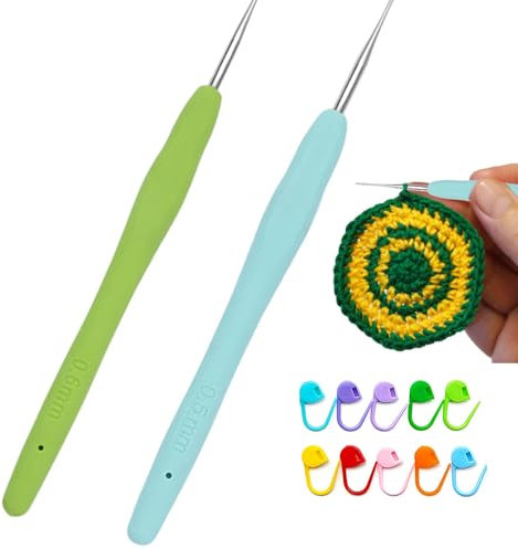 2 Stück Spitze Häkelnadeln 0.5mm 0.6mm mit Weicher Griff Ultrafeine Häkelnadelset Kleine Größen clover häkelnadel für Spitze und Dünnes Garn Mini Häkelnadel Set