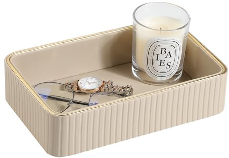MEIBOOCH Desk Organizer Tray, PU Leather Valet Tray Nightstand Organizer Cologne Perfume Trays for Men Women, Decorative Vanity Trays Key Bowl Trinket Dish (Beige, 9.5 x 6 x 2.2)