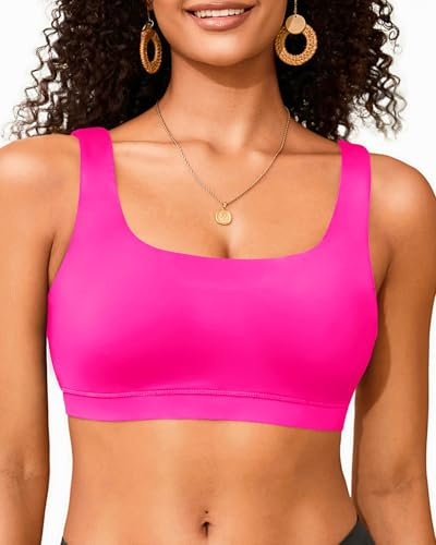 Sport-BH für Damen, Badeanzug, Bade-BH, Bikini-Oberteil, U-Ausschnitt, Badebekleidung 2025, Knallpink (Hot Pink), Large