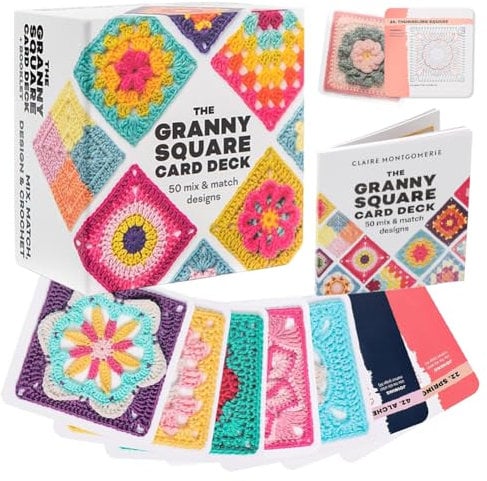 Granny Square Häkel-Karten, 50x Häkeln Mixen und Matchen, Granny-Square Häkelkarten mit Schrift und Foto und Praktischem So-Geht's-Booklet Granny-Square Card DIY Granny Square Häkelmuster für Anfänger