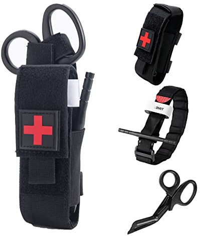 Upgrade Tourniquet Pouch with Tourniquets and Shear, Molle Holder, Life Saving Hemorrhage Control, Single-Handed Operation of Hemostatic Bandage (3pcs)