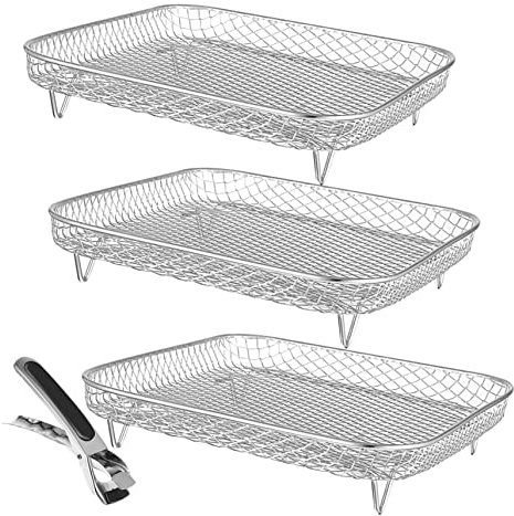 Homoyoyo 3pcs Versatile Stainless Steel Air Fryer Racks Square Dehydrator Racks Tong Fits Air Fryer Accessories