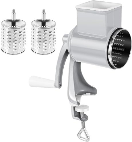 Getreidemühle Edelstahl Getreidemühle Handmühle mit Auswechselbaren Klingen Vielseitig Getreidequetsche Manuell für Mais Weizen Hafer Kaffee Küche zu Hauseden (Weiß)