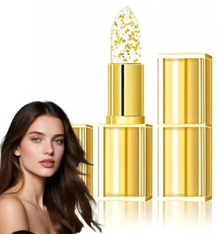 HERBENJOY Clear Flower Jelly Lipstick,Transfer-Proof Color Changing Lipstick with Gold Foil,Moisturizing Glossy Shine Gold Crystal Ph LipstickColor Changing,Magic Temperature Color Change Lip Balm