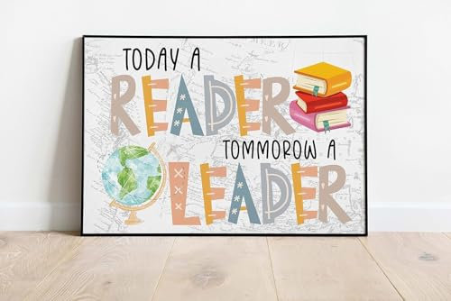 asbwuo Zitat-Poster „Read Today a Reader Tomorrow a Leader, Spielzimmer, Klassenzimmer-Dekor, Schule, Montessori-Wandkunst für Kinder, Poster, Metallblechschilder, 20,3 x 30,5 cm