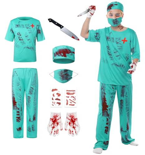 SERTAS Halloween Costumes Men,Bloody Surgeon Scrubs Fancy Dress Costume,MensHalloween Costumes Adult Scary,HalloweenCostumes Adults for Halloween, Carnival and Parties