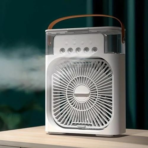 Portable Air Cooler, 3-in-1 Mini Air Cooler With 3 Wind Speed & RGB 7 LED Light & 600ml Water Tank 1-3H Timer, Air Conditioner 180°Adjustment for Home, Office, Bedroom, Desk, Car, Truck (White)