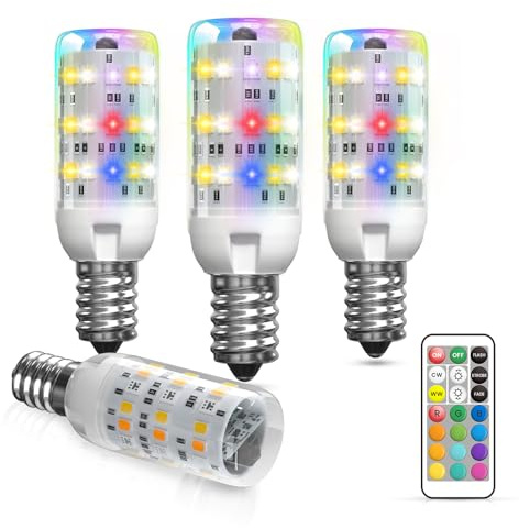 BrightWish Bombilla LED RGB E14 con mando a distancia, regulable, cambio de color, blanco cálido 3000 K y frío 6000 K, 12 colores, 2 W, para sala de estar, dormitorio, fiesta (4)