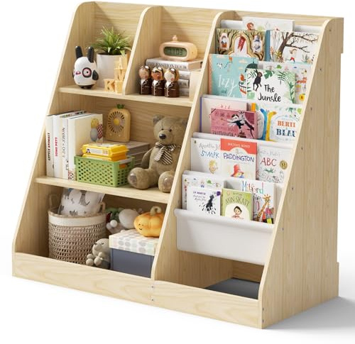 CUPCHID Kids Bookshelf, 2-in-1 Children's Bookcase with Rounded Corners, Nursery Shelf & Toy Storage Unit for Books, Childrens Bookcase for Books, Bedroom, Playroom, Storage Organizer(90x80x40CM)