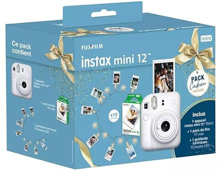 FUJIFILM Instax Mini 12 Blanc Pack Cadeau | Provenance France. Emballage securisé. Livré avec Facture dont TVA.