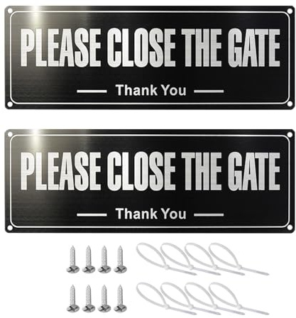 2Pcs Please Close The Gate Sign, 25×9cm Stainless Steel Metal Sign Please Close Gate with Cable Ties Screw Rope for Garden House Fence Indoor Outdoor