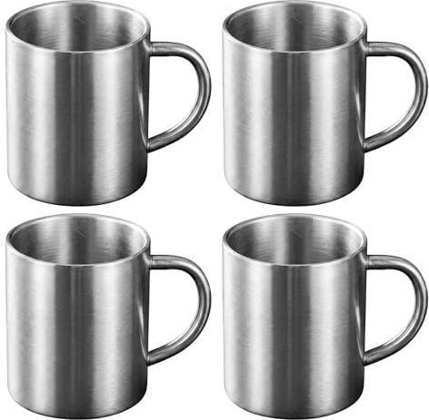 4 Pièces Tasse Inox, Mug Café 300 ml, Tasse à Café Double Paroi, Inox Double Paroi Isolante
