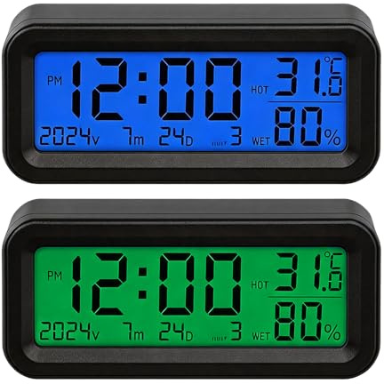 Wxeadu Mini Auto Uhr, Solar Digitale Auto-Uhr mit Automatische Hintergrundbeleuchtung, Selbstklebend Digitale Uhr Klein, 4 In 1 Auto Digital Clock, Temperaturanzeige, Feuchtigkeitsanzeige, Zeit,Datum