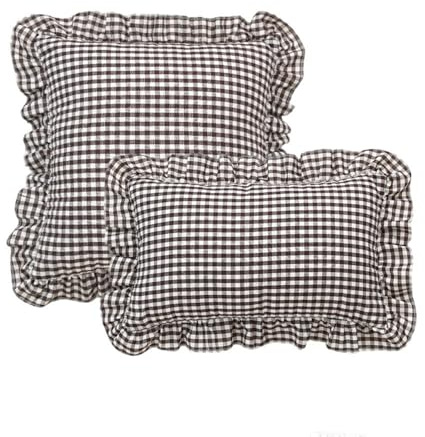 YB-FCJKPA Pack of 2 Simple Plaid Pillow Cover Retro Checkered Ruffled Cushion Cover for Home Sofa Decoration Pillowcases (Coffee)