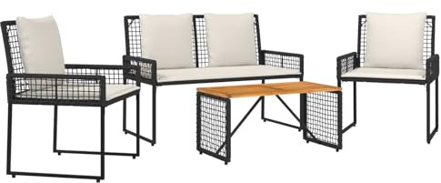 vidaXL Gartenmöbel-Set mit Kissen 4 pcs Schwarz und Cremeweiß, Bequeme Gartenmöbel, stylisches Set, robust für draußen, rustikales Gefühl für Entspannung